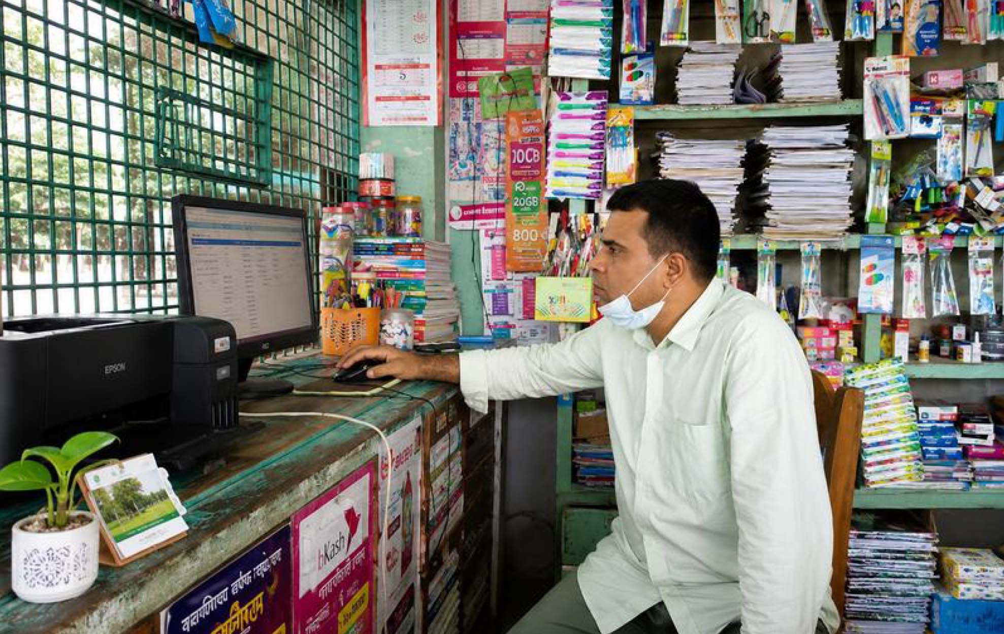 Working with his computer